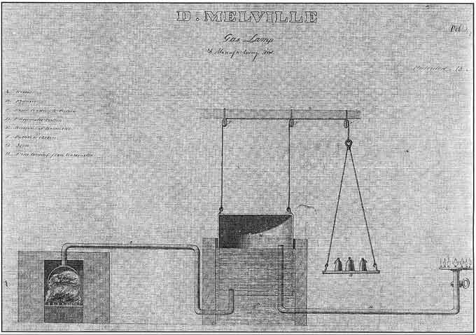 Reconstructed illustration of Melville's March 18, 1813 gas light patent