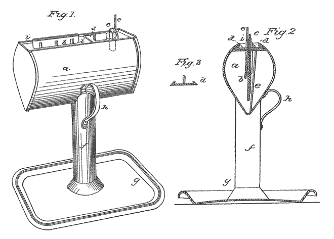 Patent drawing, No. 7921, Feb. 4, 1851, Kinnear (Lard Lamp)