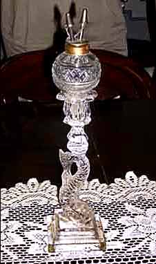 Photo of cut glass font in Sandwich dolphin candlestick